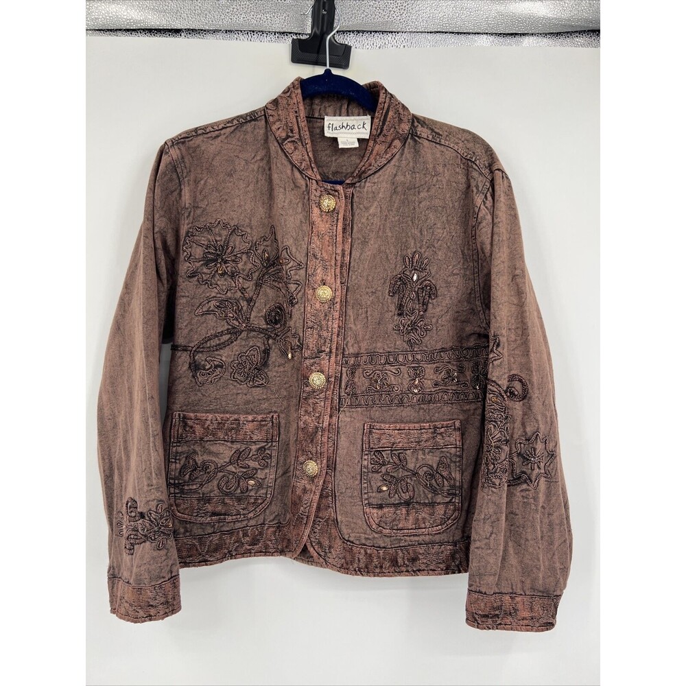 Women’s Vintage Embroidered Brown Blazer Large Flashback Cottage Core